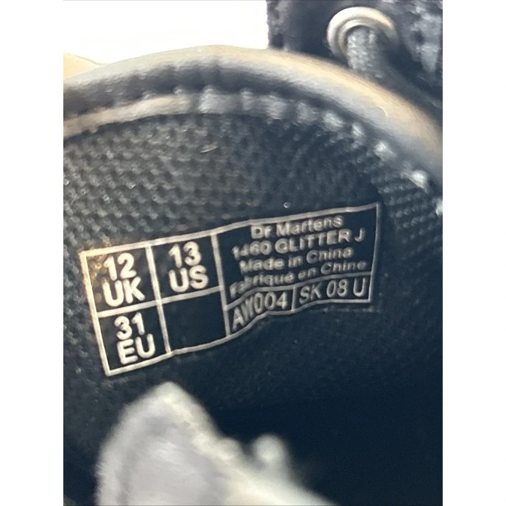 Doc Dr. Martens Black Glitter Combat Boots Kids Size 13 1460 Glitter J Side Zip - Picture 11 of 14